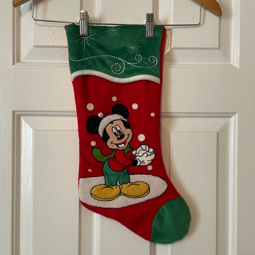 VINTAGE Disney Mickey Mouse Plush Christmas Stocking - Snowball Fun